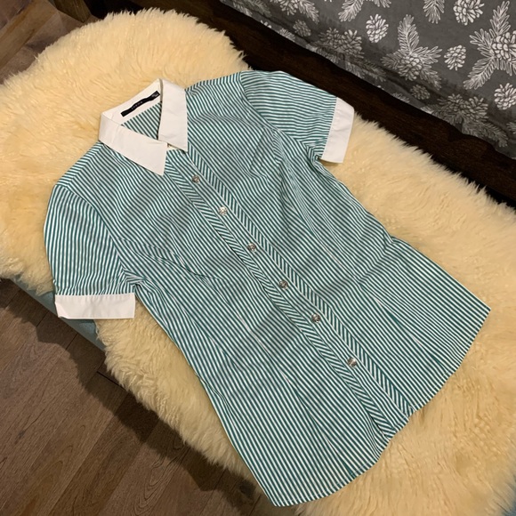 Combined short sleeve shirt with green stripes - Picture 1 of 5